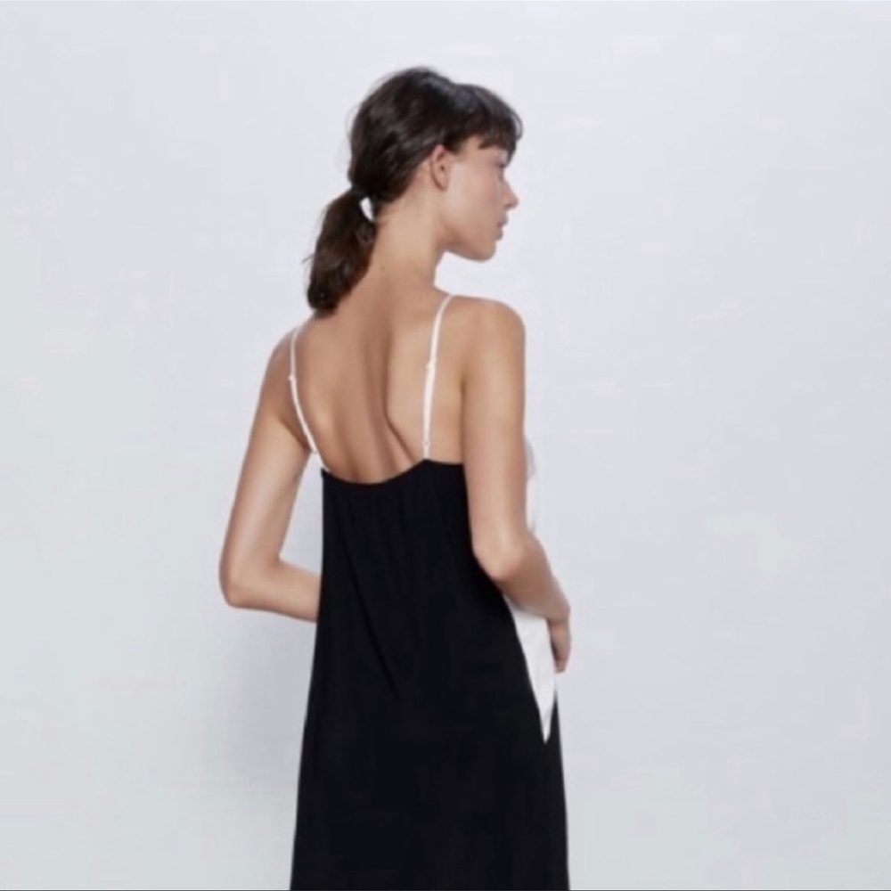 NEW! Zara Two-Toned Black and White Satin Dress - Picture 3 of 13